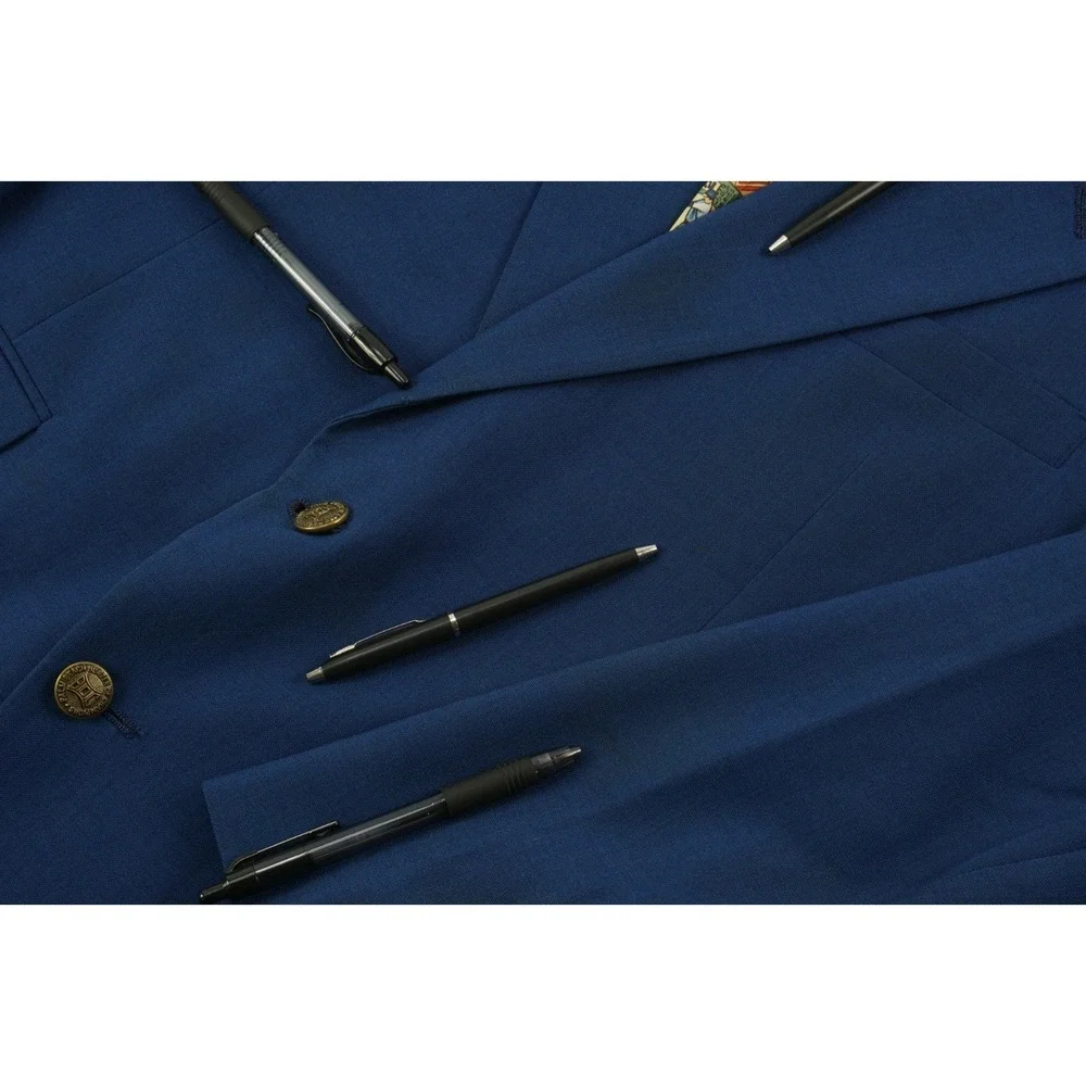Vintage 70s 80s Palm Beach Blazer of Champions Stretch Blue‎ Baseball Brass 44R